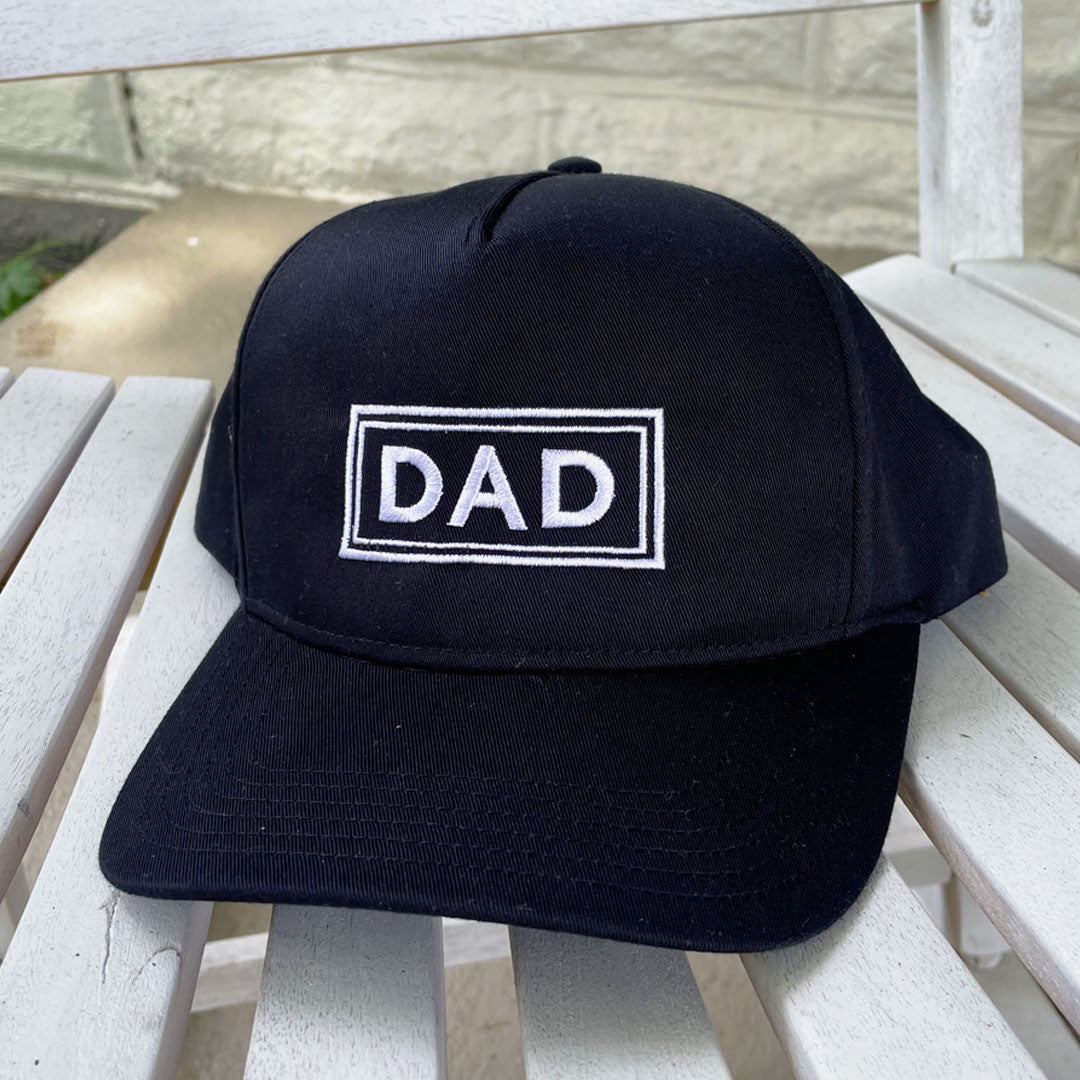 Dad Squared Hat - Black Hat with White Embroidery