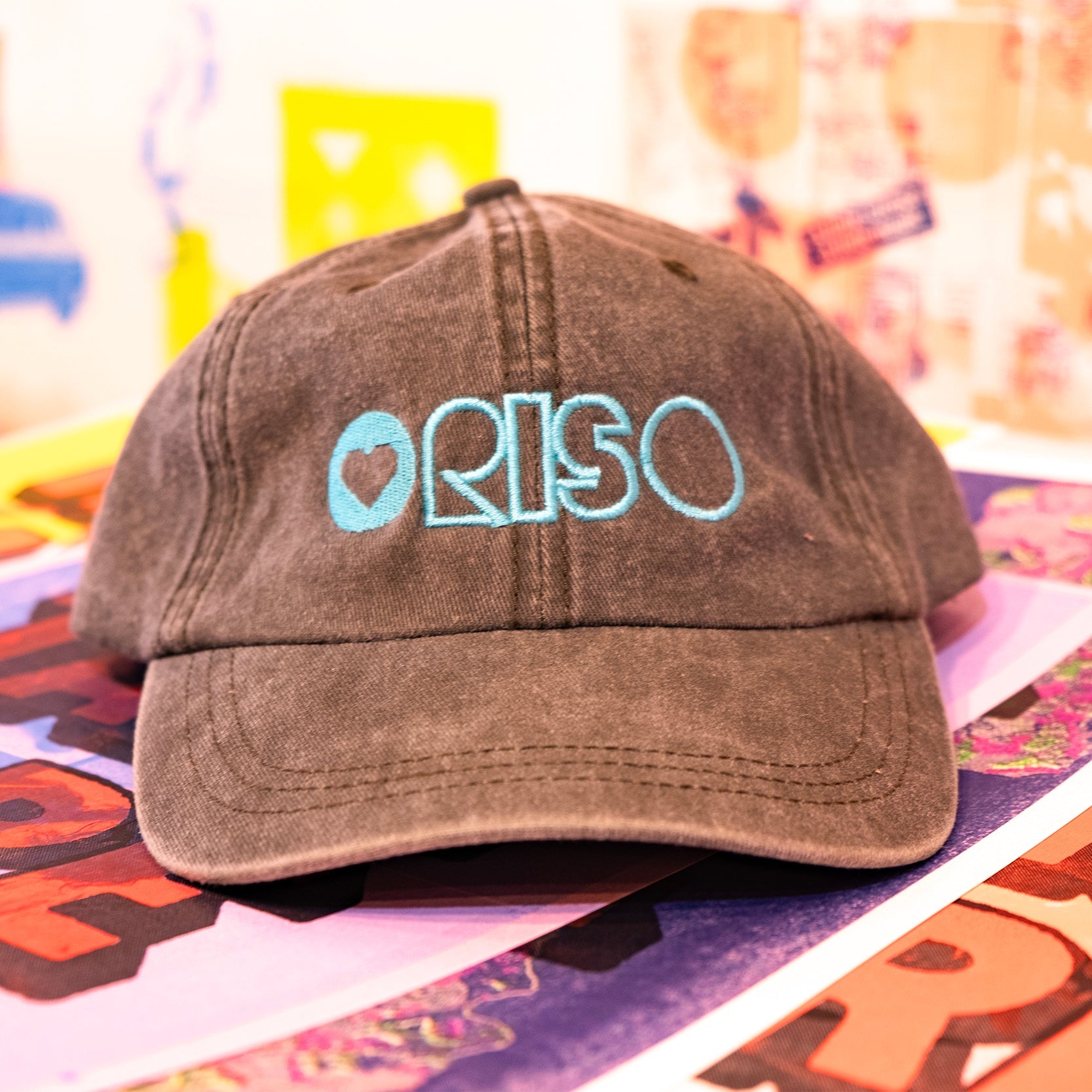 Heart Riso Pigment Dyed Cap in Olive